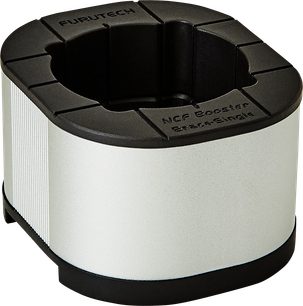 Furutech NCF Booster Brace Single svart og hvit, toppvisning, åttekantet form, plastboks, sentral kontakt