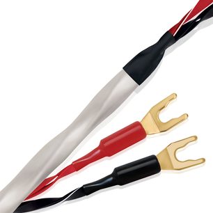 Kabel głośnikowy Solstice 10 (2x3m), biała pleciona osłona, pozłacane wtyki widełkowe z czerwonymi i czarnymi końcówkami