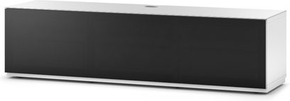 Sonorous Studio STA160F-WHT-BLK TV-taso, etunäkymä, kiiltävän musta suorakulmainen kotelo, valkoinen yläpinta, ei näkyviä kahvoja