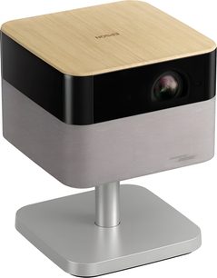 Vidéoprojecteur Epson EF-72 noir et gris à dessus bois clair avec lentille frontale sur pied argenté