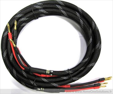 Xindak SC-03 sort højttaler-kabel, sort flettet, med forgyldte bananstik og rød/sort farvekodning, ca. 3 meter langt