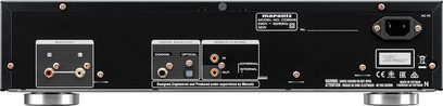 Reproductor de CD Marantz CD6006 negro, vista trasera, conectores de audio analógicos y digitales, puerto USB, toma de corriente