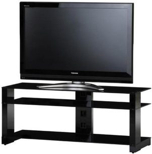 Sort Sonorous MOOD MD5120BBLK TV-møbel, 2 åbne hylder, fladskærm placeret oven på, set forfra