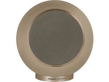 Elipson Planet L Performance mat beige boghyldehøjttaler med cirkulært metalgitter og cylindrisk base med inskriptioner