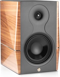 Diffusore da scaffale Gold Note A3 EVO II noce lucido, frontale nero con tweeter e altoparlante centrale grande
