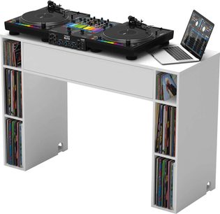 Glorious Modular mix station i hvid til pladespillere, vertikale hylder, bordplade, tomt midterrum