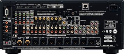 Onkyo PR-SC886 MMP, front view, control panel with numerous audio/video inputs, buttons, and LED indicators