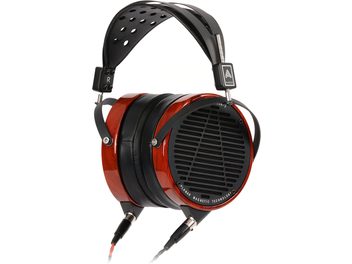Навушники Audeze LCD-2 з відкритою акустикою, вид збоку, круглі дерев'яні чашки, чорні амбушури, перфорований оголовок