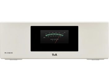 Separates Hi-Fi-Netzteil T+A PS 3100HV, silberne Front und mittige Zeigeranzeige auf schwarzem Hintergrund, Frontansicht