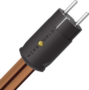 Strømkabel Electra 10 Power 1,5m, sort cylindrisk stik med gyldent logo, to metalstifter, kobberbelagt kappe