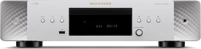 Player CD hi-fi Marantz CD 70 argintiu-auriu, vedere frontală cu ecran central negru și mufă pentru căști