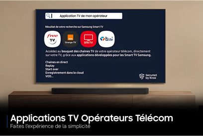 Samsung TMR75R85H 2026 vægmonteret tv, skærm med tv-apps fra teleoperatører og sort soundbar