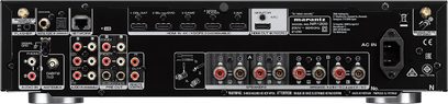 Wzmacniacz hi-fi stereo Marantz NR1200 w kolorze złotego srebra, widok z przodu, liczne gniazda i przyciski sterujące