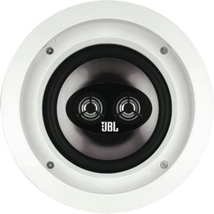 JBL SP6CSII indbygget højttaler, set forfra, rund hvid grill, sort diskant i midten, to synlige monteringsbeslag