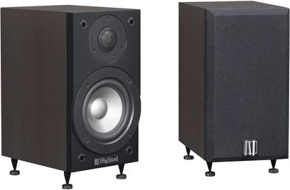 Highland Audio Aingel 3201 sort bogreolhøjttaler, set forfra og fra siden, diskant og mellemtone-højttaler