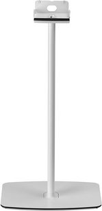 Pied per diffusore Flexson Supporto da pavimento per Sonos Five e Play:5 bianco, vista frontale, base rettangolare piatta, asta cilindrica verticale, supporto superiore con apertura circolare