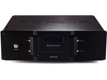 Lector audio de rețea ROCKNA Wavedream NET negru, față frontală cu ecran, butoane și conectori, vedere frontală
