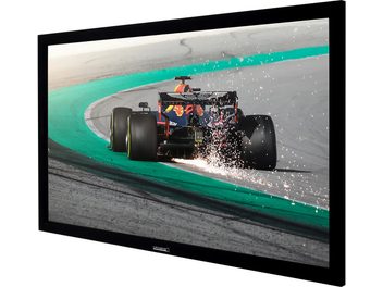 Lumene Movie Palace UHD 4K 270C platte scherm met een Formule 1 Red Bull die water opspat op een groen circuit