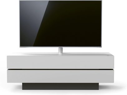 Skinnende hvid lakeret TV-møbel Spectral Brick BR1503, 2 elementer, sort fladskærm, moderne rene linjer