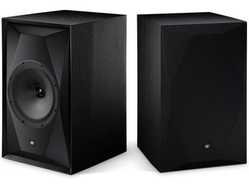 Paar Regalboxen Mofi Electronics SourcePoint 10 Master Edition schwarz, eine mit Gitter, eine ohne