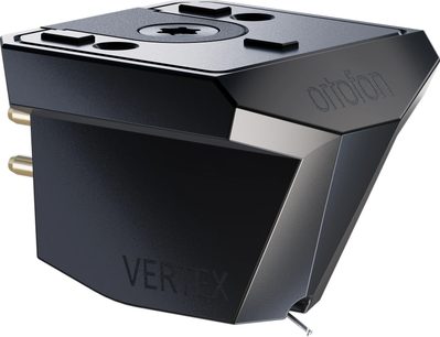 Wkładka gramofonowa hi-fi Ortofon MC Vertex czarna o kanciastych ściankach, widok z trzech czwartych