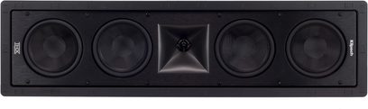 Diffusore da incasso a muro nero Klipsch THX-504-L, rettangolare, 5 altoparlanti rotondi sulla parte anteriore con finitura strutturata