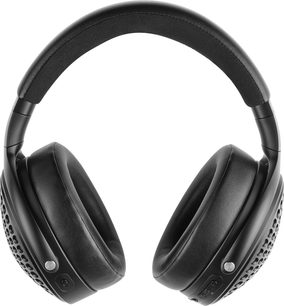 Căști hifi fără fir Bluetooth Focal Bathys deep black, vedere din față, bandă de susținere căptușită, pernițe circulare, butoane vizibile