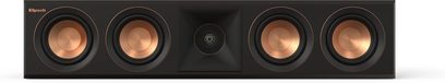 Klipsch RP-404C II center-højttaler ebony 2022-udgave set forfra, 4 kobberbelagte højttalere, centreret diskanthøjttaler