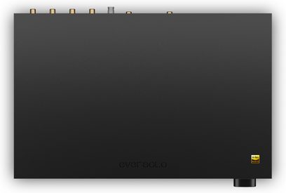 Leitor de áudio em rede EverSolo DMP-A8 Gen 2 preto, vista superior com conectores traseiros visíveis