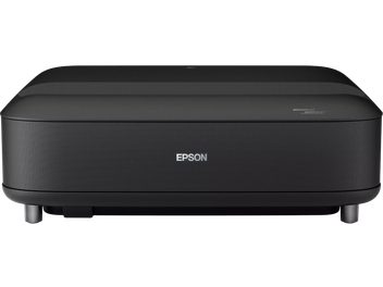 Schwarzer Epson EH-LS670B Videoprojektor, Frontansicht, großes Frontgitter und rechteckiges Design mit abgerundeten Ecken