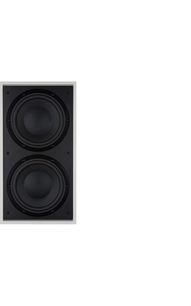 Subwoofer da incasso Bowers & Wilkins ISW4, nero, due woofer rotondi sovrapposti, cornice metallica grigia, vista frontale