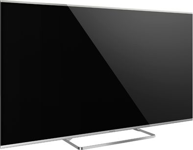 Panasonic TX-60AS650E fladskærms-TV, sort LED-skærm, sølvfarvet smal ramme, monteret på sølvfarvet metalfod
