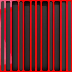 Artnovion Lagos W akoestische diffuser in rood en zwart, bestaande uit 12 parallelle verticale lamellen die afwisselend in beide kleuren zijn