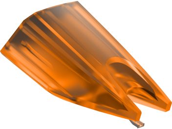 Diamantnadel für Ortofon Stylus Concorde Music Bronze Plattenspieler, perspektivische Ansicht, durchscheinend orangefarbene Farbe, sichtbare Nadelspitze