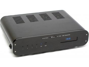 Audio konvertor DAC Lector Audio DIGITUBE S-192/DSD čierny, pohľad spredu, 4 tlačidlá, modrý displej, vetracia mriežka