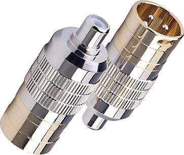 Sudraba un zelta metāla Cardas Clear adapters ar rievotu cilindrisku formu, ar vīriešu un sieviešu savienotājiem galos