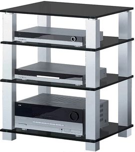 Spectral HSL614 sort hi-fi møbel, 3 glashylder, rum til audio/video-udstyr, metalramme