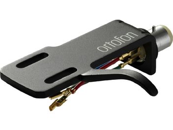 Ortofon SH 4 musta värvi helipea hoidik, perspektiivvaade, kullatud pistikud, punased, sinised, rohelised ja valged kaablid