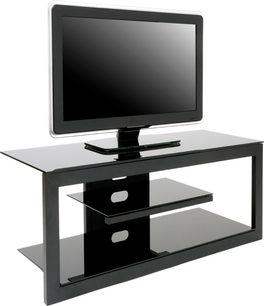 Erard Aizi sort TV-møbel i glas og metal, 2 hylder, fladskærmsophæng, moderne og strømlinet design