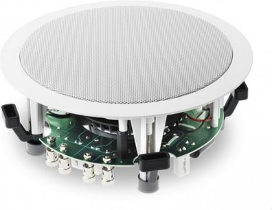 Focal IC 706V ST fehér, beépíthető mennyezeti hangszóró, alulról nézve, kör alakú fém rács, látható rögzítések