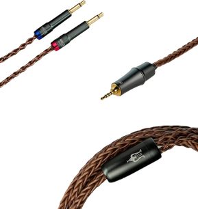 Meze Audio hovedtelefonforlængerledninger i brunt flettet kobber med forgyldte 2,5 mm, 3,5 mm og 6,35 mm jackstik