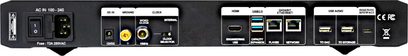 Nätverksljudspelare Evolution Stream, baksida, synliga anslutningar: strömförsörjning, HDMI, USB, Ethernet, ljud, reserverat gränssnitt