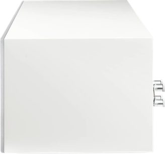 Paradigm Premier 520LCR v2 centerluidspreker satijnwit, zijaanzicht met frontgrille en zilverkleurige aansluitklemmen