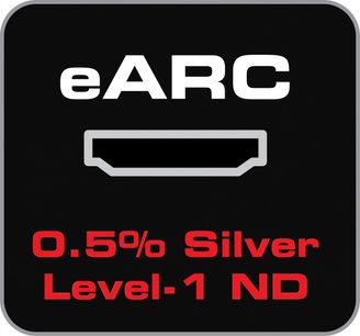 HDMI-Kabel Audioquest eARC 0,5% Silber Level-1 ND, silberfarbener Stecker auf schwarzem Hintergrund, Frontalansicht