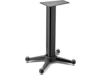 Piedistallo per diffusore Focal Kanta N°1 in metallo nero, base rettangolare, colonna verticale cilindrica, 4 piedini di fissaggio
