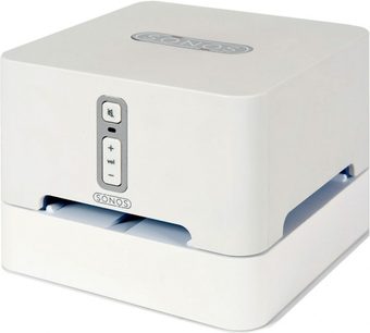 Arcam SonLink hvid audio DAC-konverter, perspektivisk forfra, med knapper og tilslutninger på siderne
