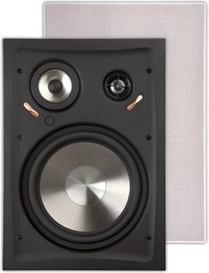 Į sieną įleidžiama juoda ArtSound RE2080 garso kolonėlė, apvalūs garsiakalbiai su šlifuoto metalo apdaila ir nuimamu baltu grotelių dangteliu