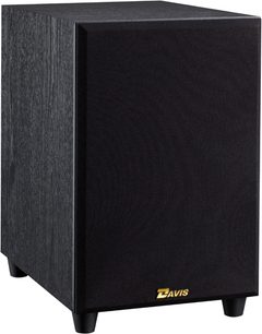 Subwoofer Davis Acoustics Sub Maya černý, pohled zepředu, krychlový tvar, matná černá povrchová úprava, černá mřížka na přední straně