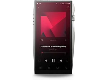 Audiophile φορητή συσκευή αναπαραγωγής Astell&Kern SP4000T Stainless Steel σε μπροστινή όψη, μαύρη οθόνη αφής και ασημί πλαϊνή ροδέλα
