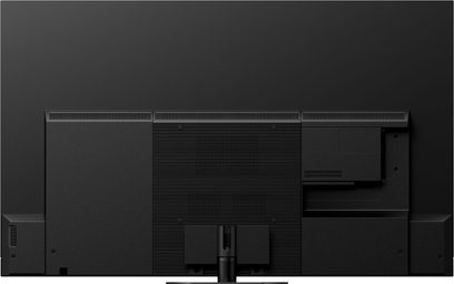 Téléviseur Panasonic TX-65MZ1500E, vue de face, écran noir, cadre gris foncé, grille de haut-parleurs horizontale en bas